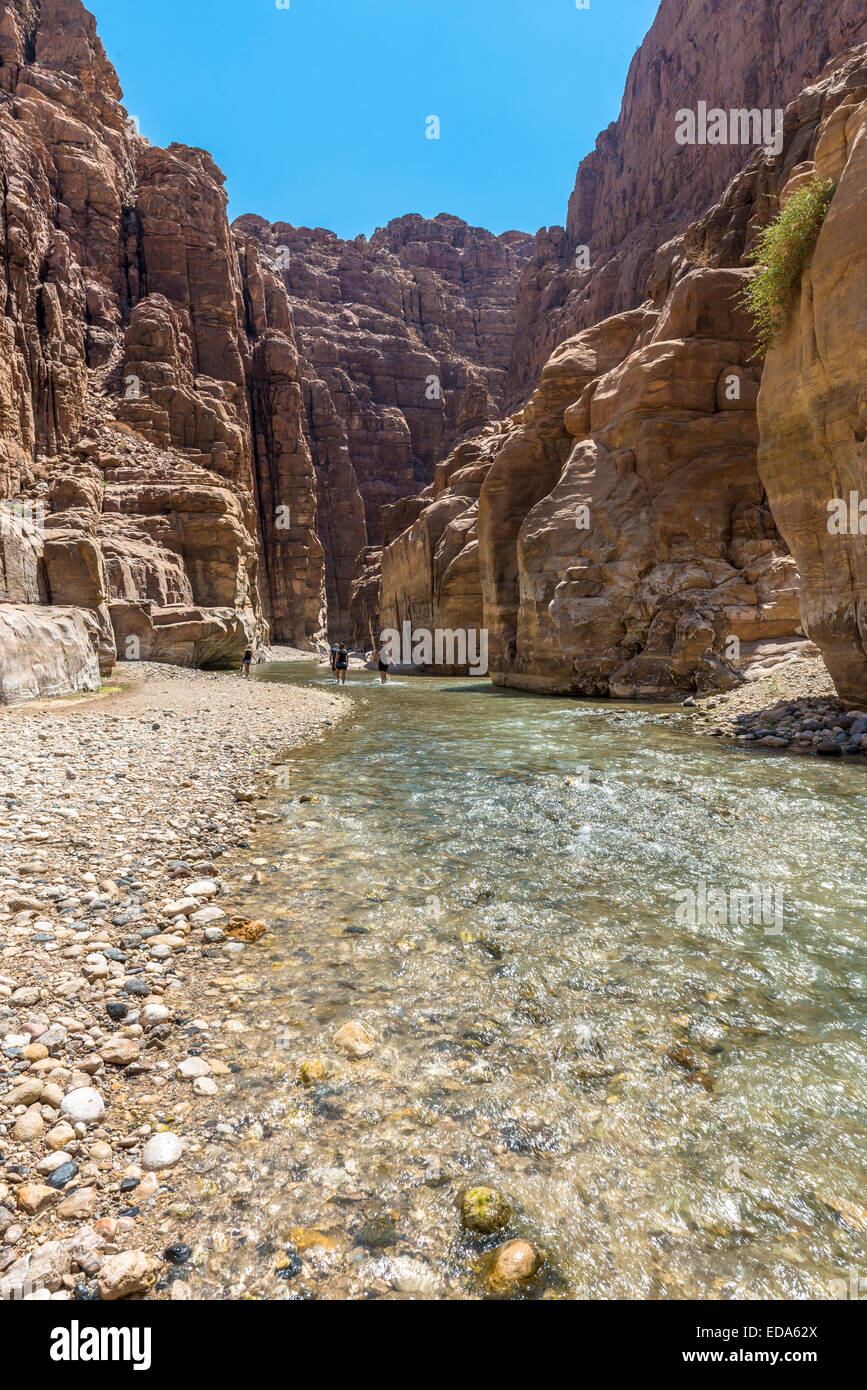 Die Mujib Reserve von Wadi Mujib ist das niedrigste Naturschutzgebiet der Welt, befindet sich in der bergigen Landschaft im Osten von t Stockfoto