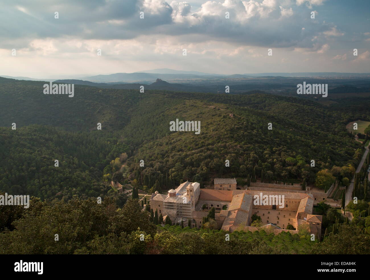 Fontfroide Abbey oder l ' Abbaye Sainte-Marie de Fontfroide, ein ehemaliges Zisterzienserkloster in der Nähe von Narbonne, Süd-West Frankreich. Stockfoto
