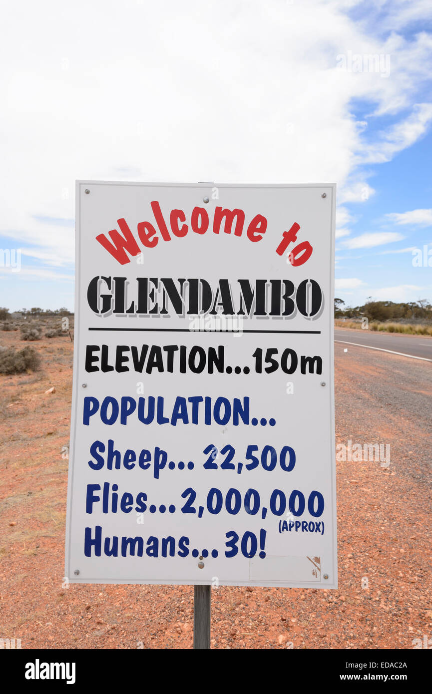 Willkommen Sie bei Glendambo Zeichen, South Australia Stockfoto