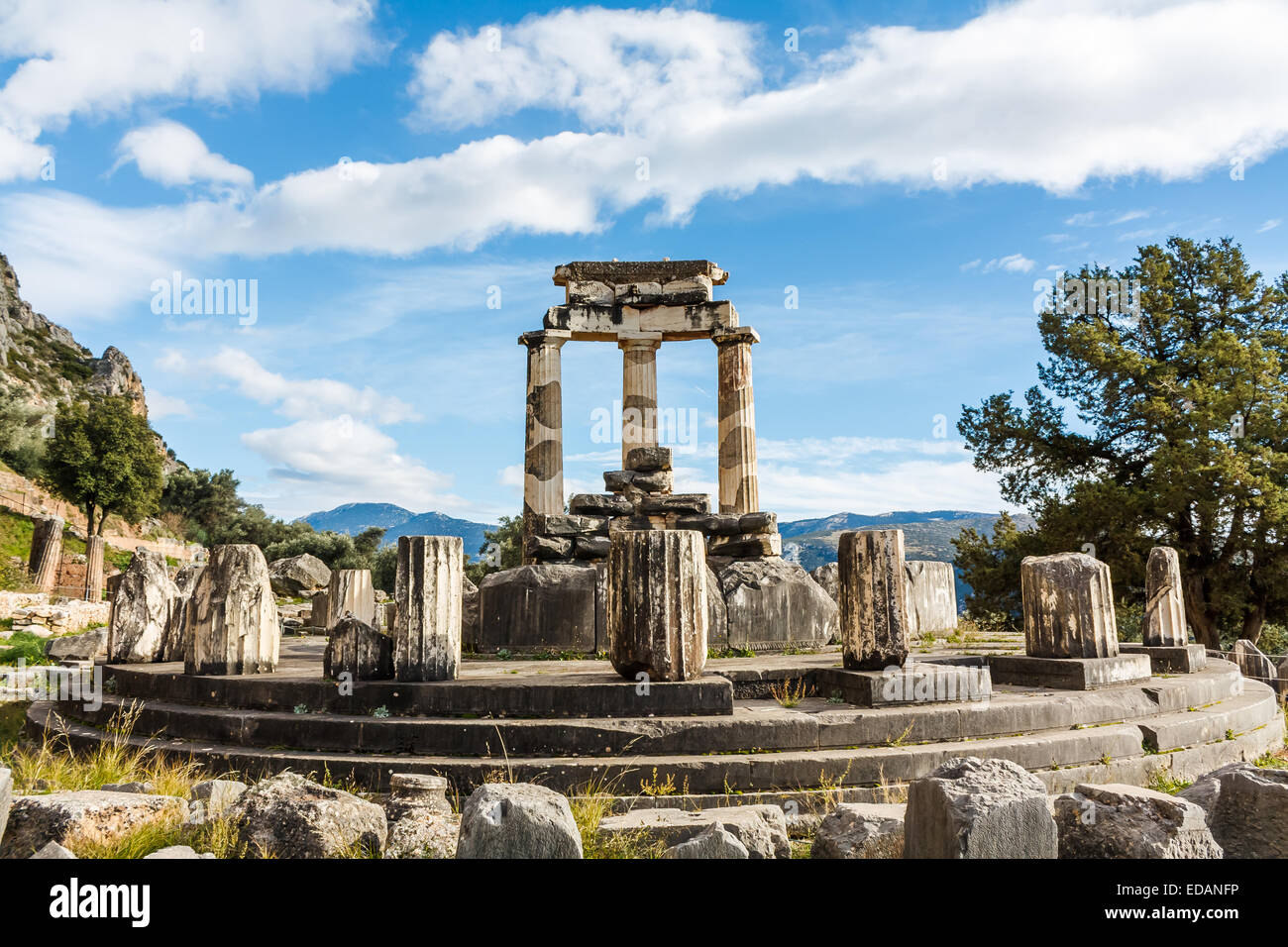 Delphi, antiken Griechenland Athena Pronaia Heiligtum Stockfotografie