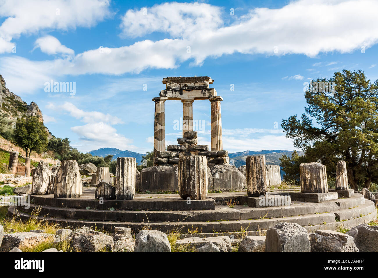 Delphi, antiken Griechenland Athena Pronaia Heiligtum Stockfoto