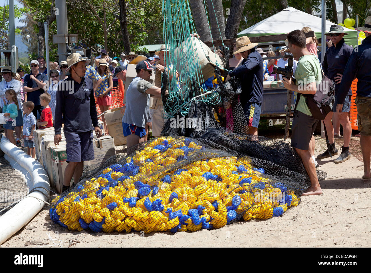 Rotary Club beginnt das Entenrennen in Palm Cove Australien Stockfoto