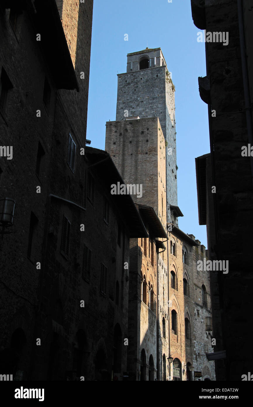 Alte Türme in San Gimignano in der Toskana, Italien Stockfoto