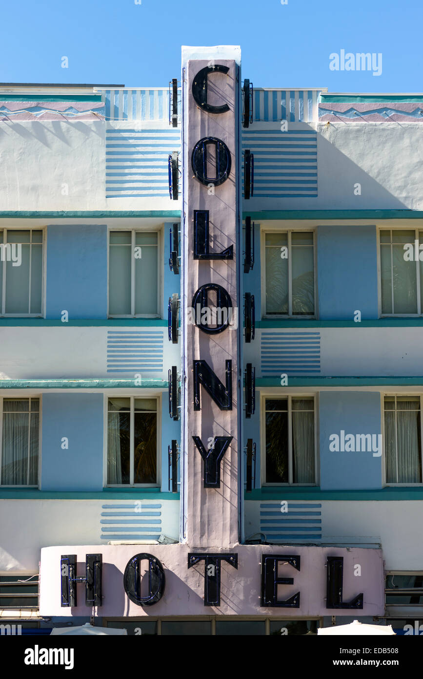 Kolonie Hotelschild, Ocean Drive, Miami, Florida, USA Stockfoto