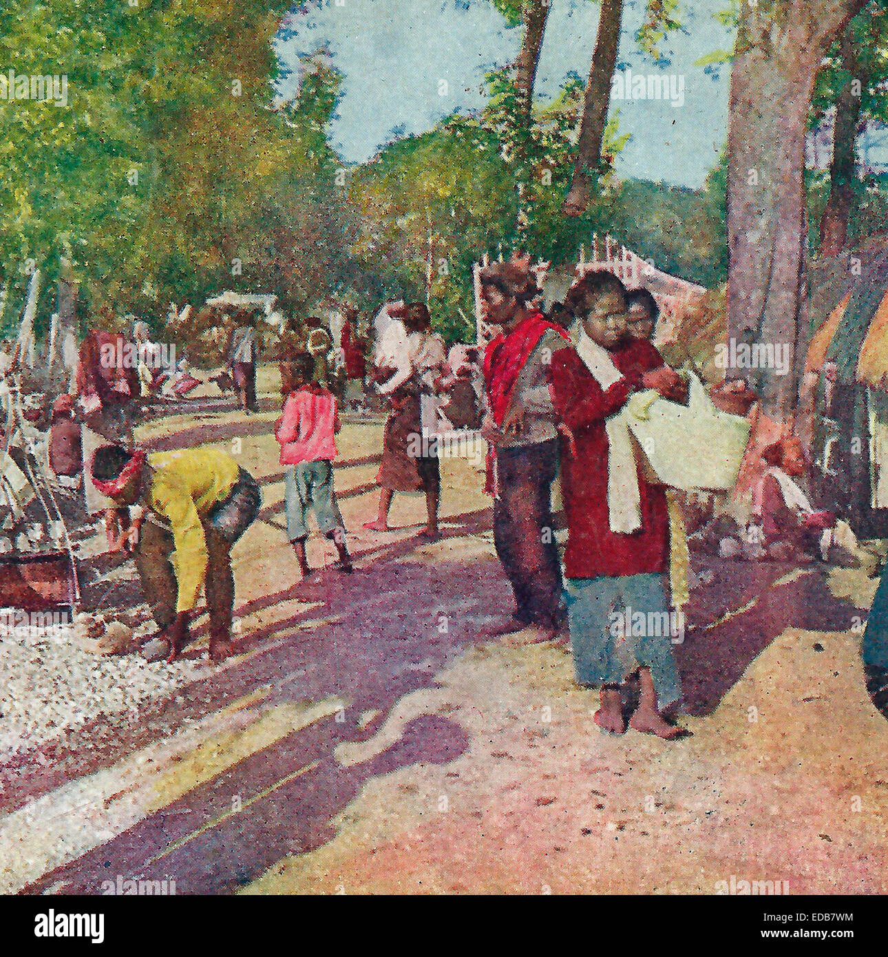Animierte Szene in einem Inseldorf, Insel Java, ca. 1903 Stockfoto