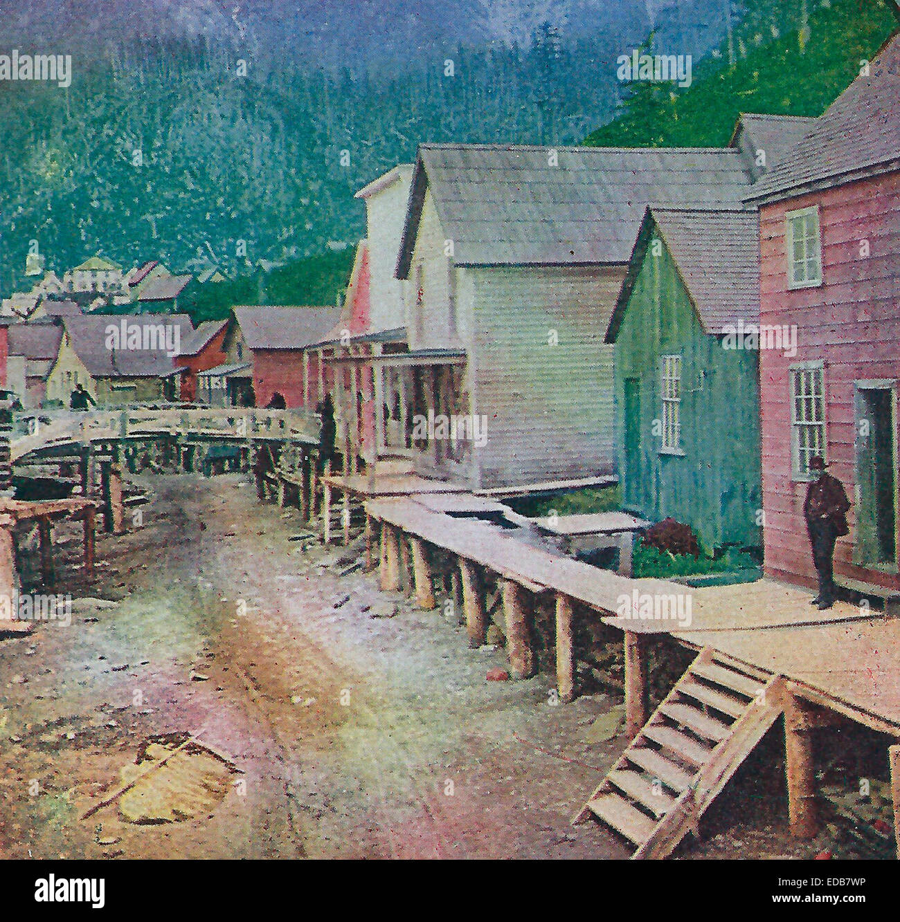 Straße am Meer, Jukeau, Alaska 1900 Stockfoto