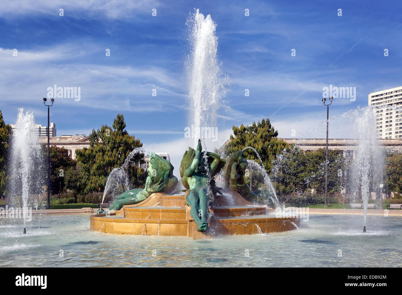 Swann Memorial Fountain AKA: Brunnen der drei Flüsse, Logan Circle, Philadelphia, Pennsylvania Stockfoto