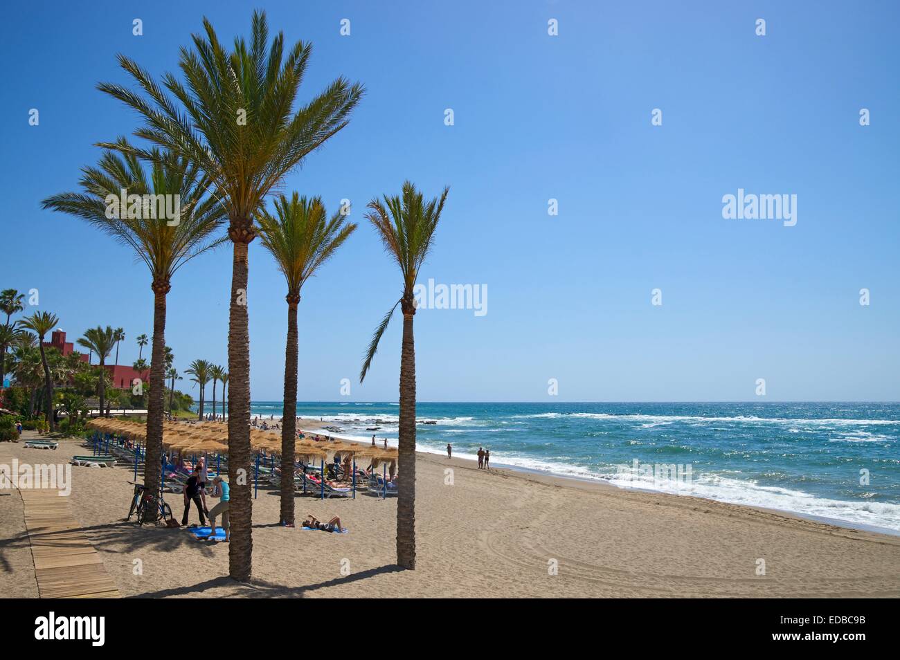 Strand, Benalmadena Costa, Costa Del Sol, Andalusien, Spanien Stockfoto