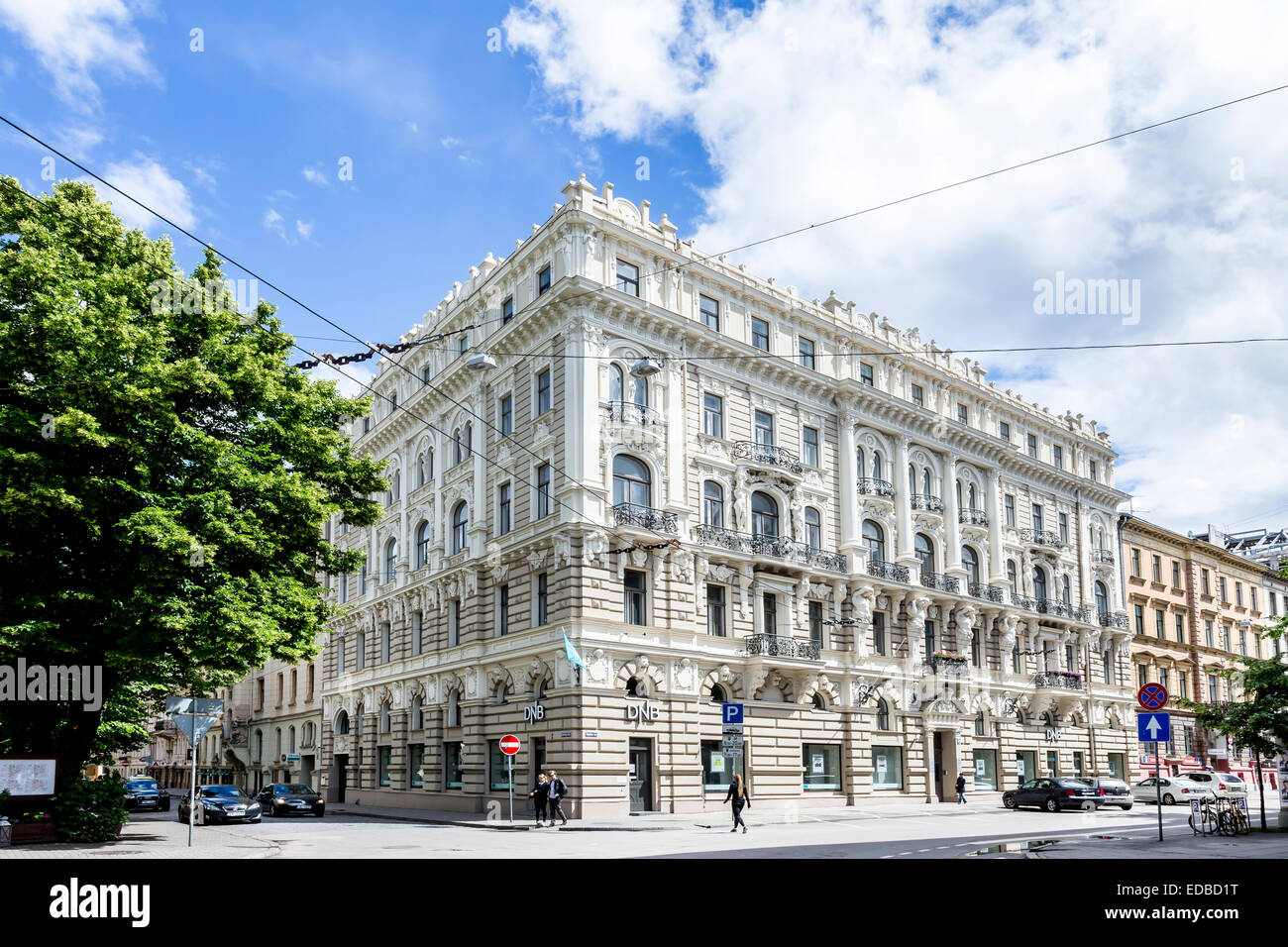 Fassade des Gebäudes in Nr. 10 b Elizabetes Iela Straße, Jugendstil, vom Architekten Mikhail Eisenstein, Riga, Lettland Stockfoto
