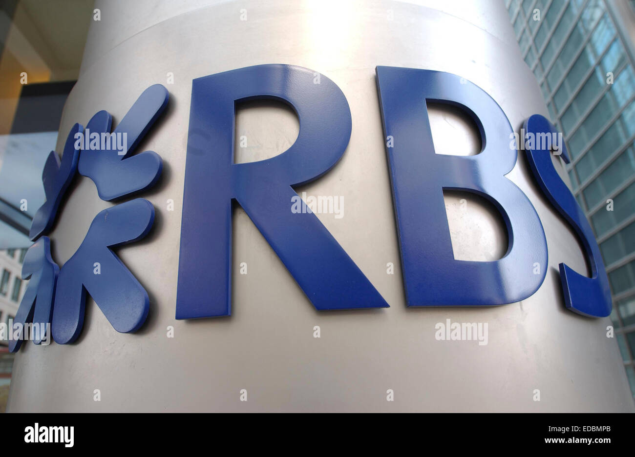 Branding außerhalb einer Royal Bank of Scotland-Niederlassung in London. Stockfoto