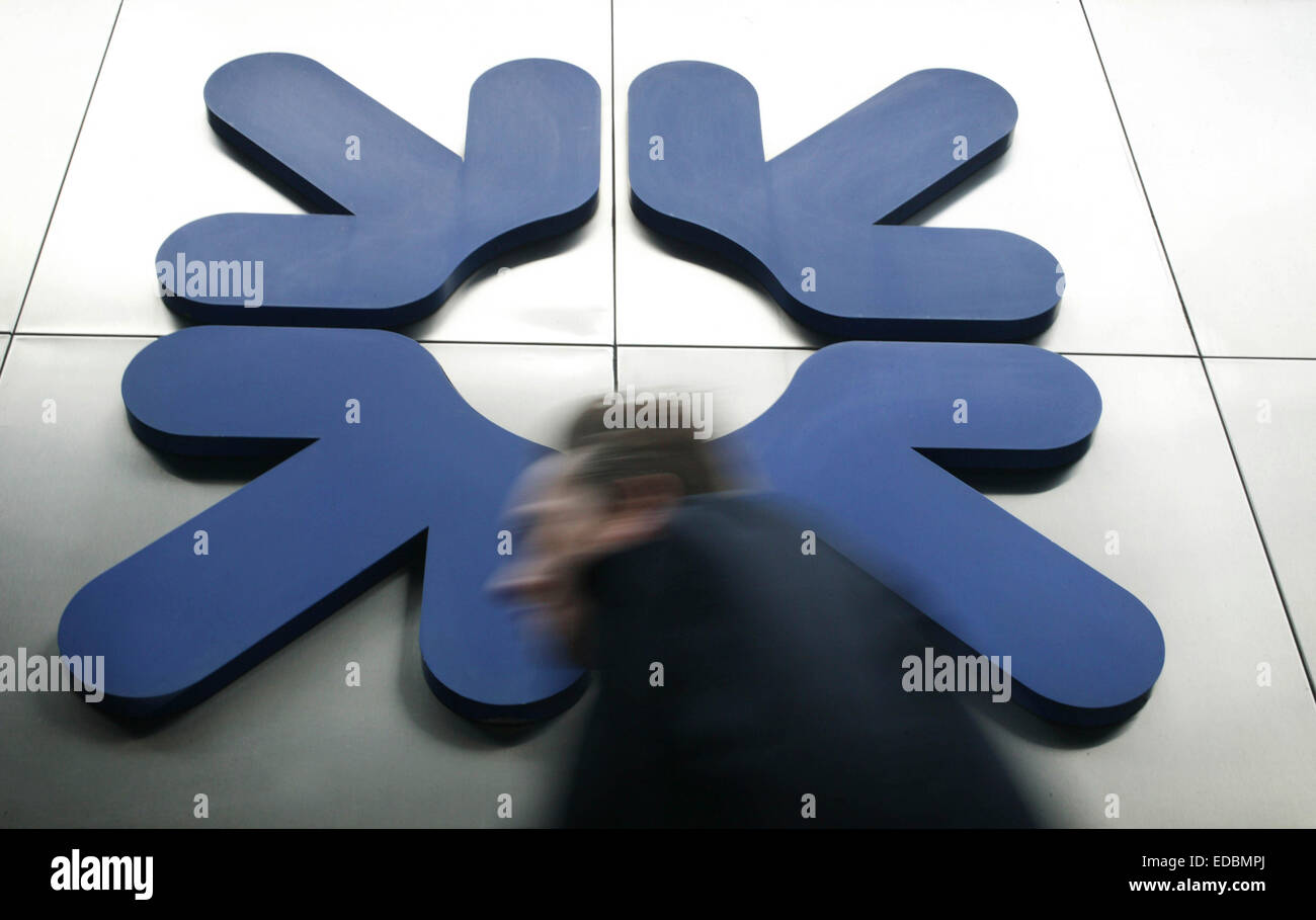 RBS-branding außerhalb eine Filiale im Zentrum von London. Stockfoto