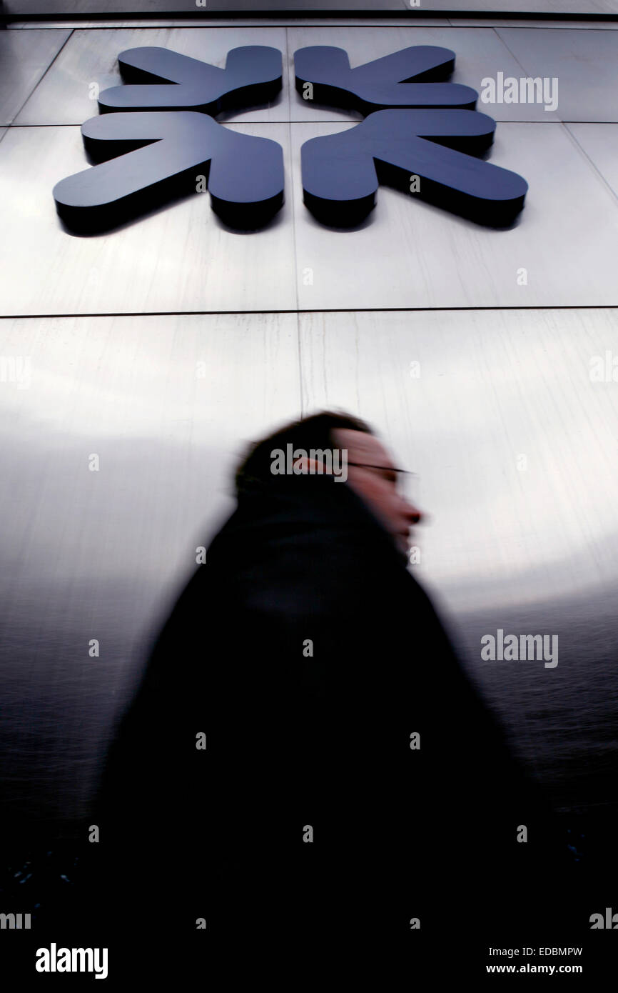 RBS-branding außerhalb eine Filiale im Zentrum von London. Stockfoto