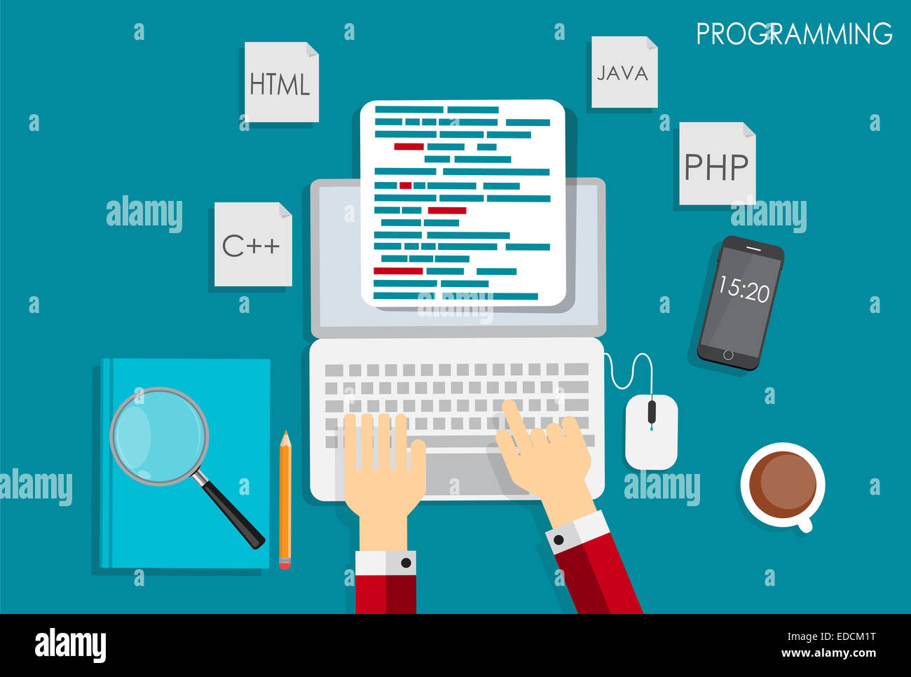 Programmierung, Codierung flache Konzept-Vektor-Illustration Stockfoto