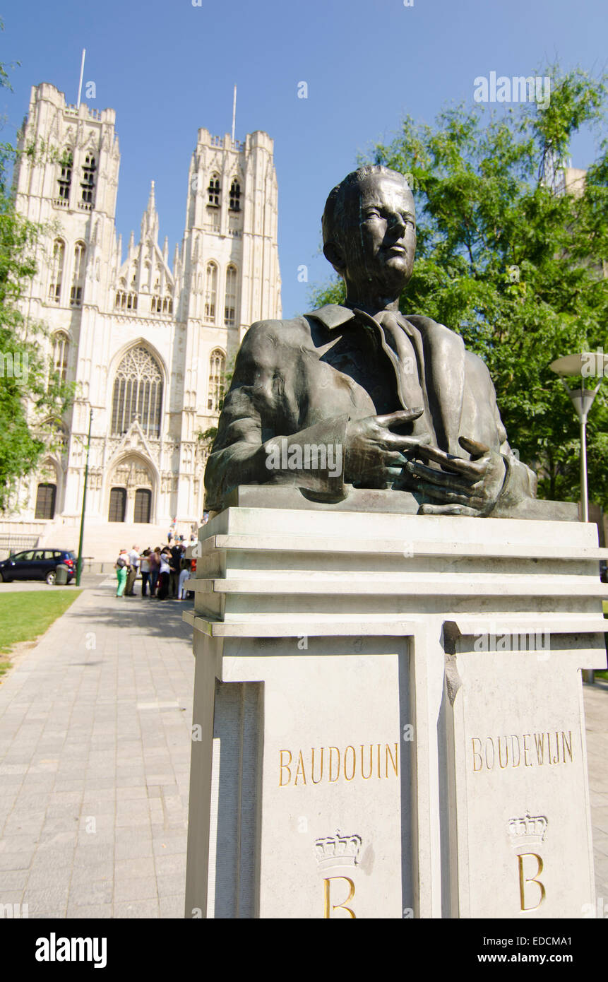 König-Baudouin-Statue von Brüssel Kathedrale Stockfoto