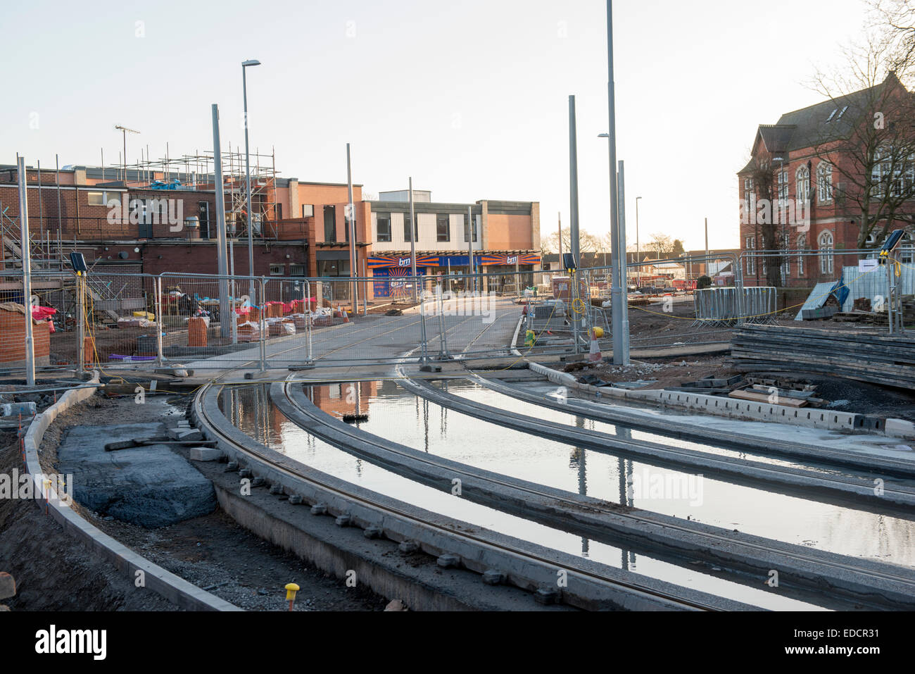 Straßenbahn-Werke im Stadtzentrum von Beeston Nottingham England UK Stockfoto