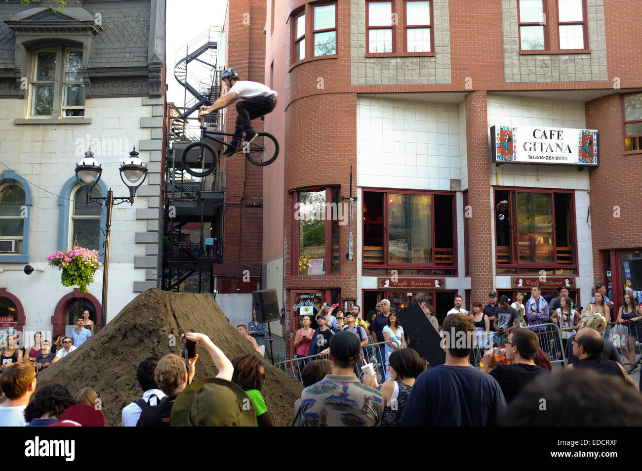 Ein Stunt Bike track Set bis auf St. Denis in Montreal, Quebec. Stockfoto