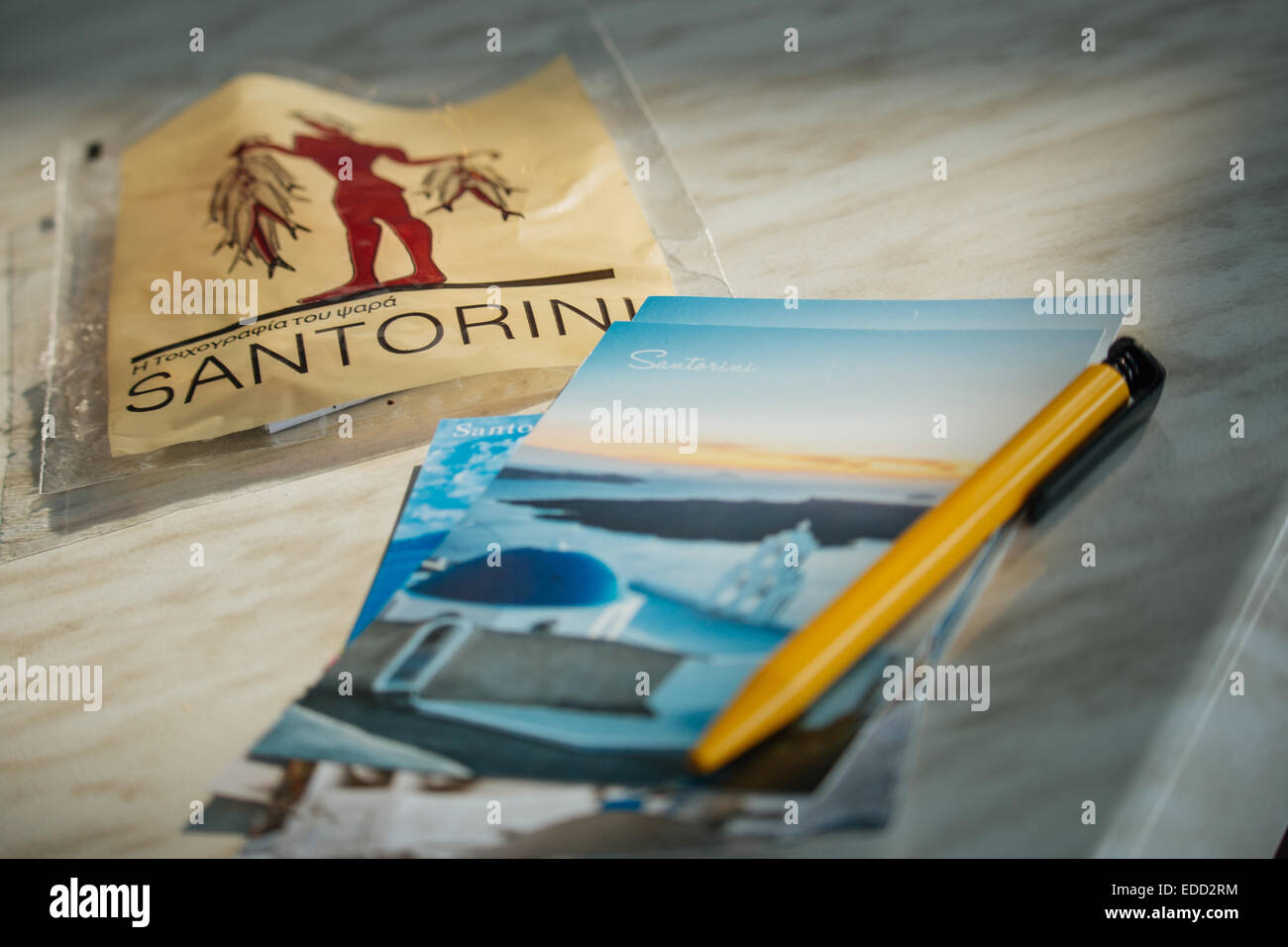 Santorini-Postkarten Stockfoto