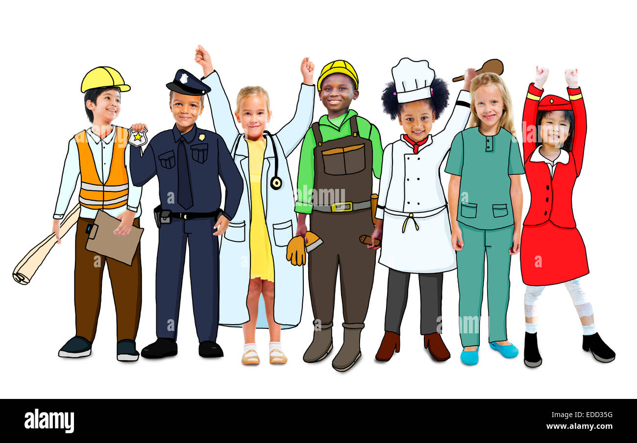 Gruppe von Kindern in Träume Job Uniform Stockfoto