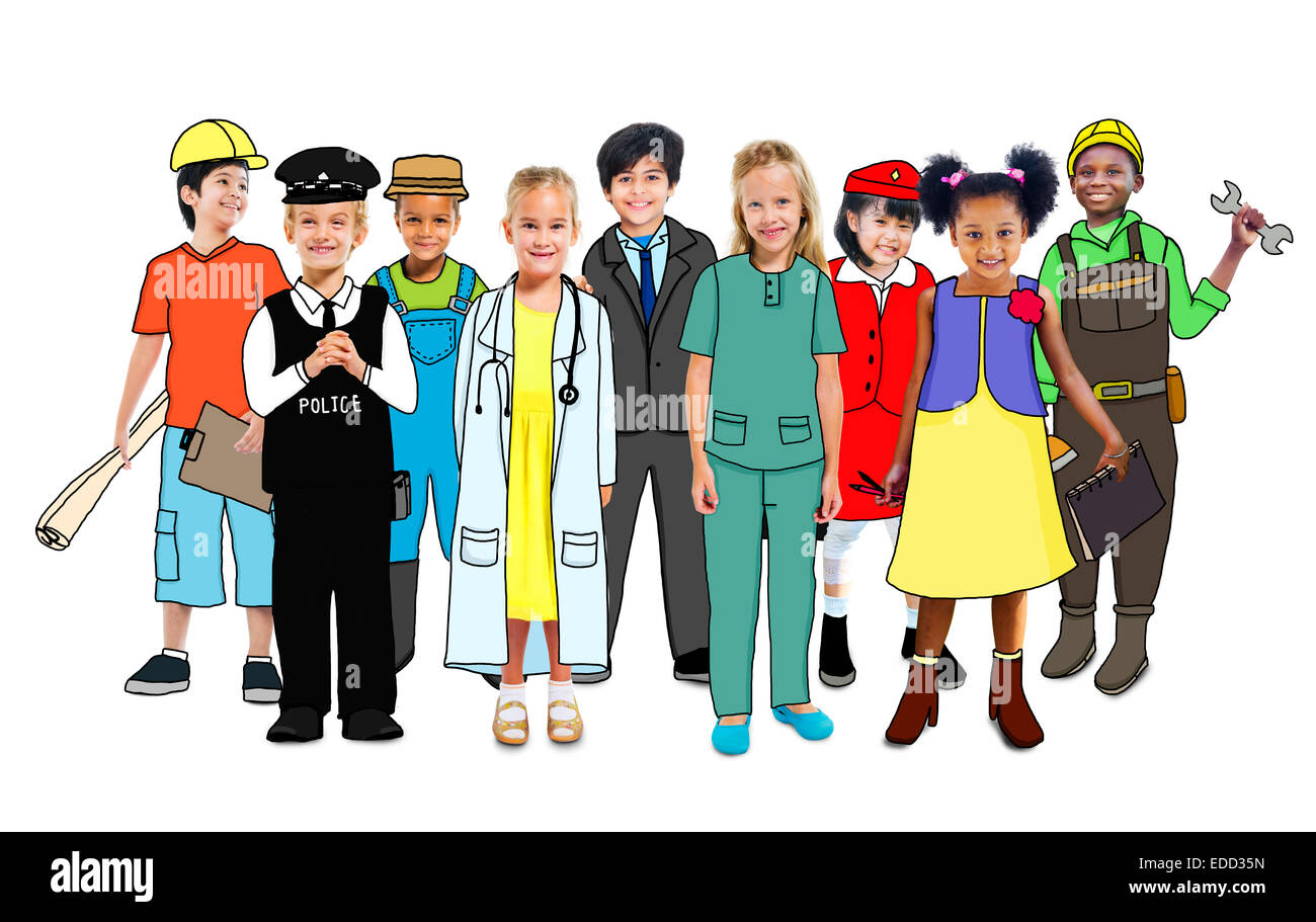 Multiethnische Gruppe von Menschen mit verschiedenen Berufen-Konzept Stockfoto