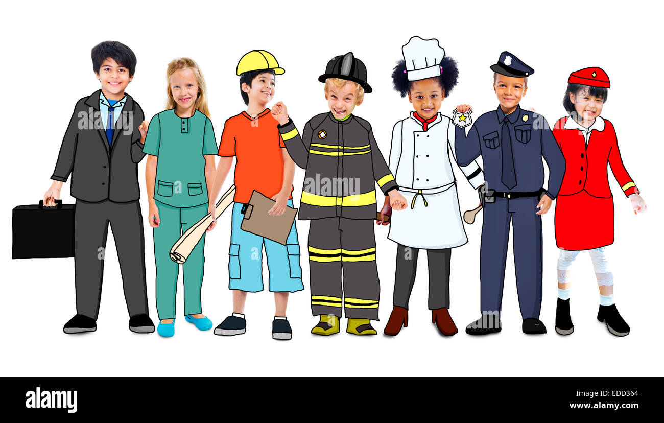 Gruppe von Kindern mit Variation Uniform Stockfoto