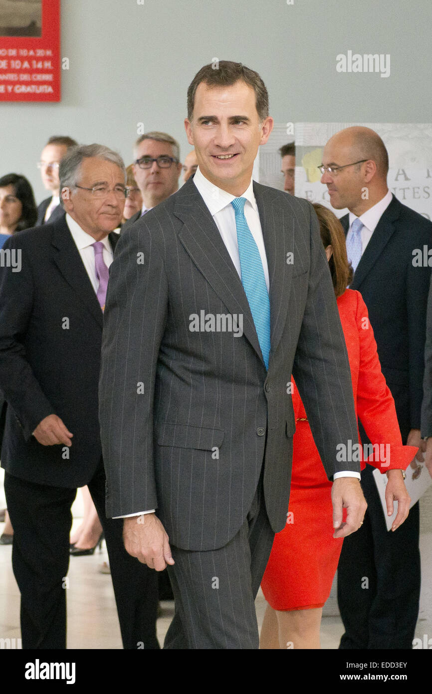 König Felipe VI von Spanien besucht eine Ausstellung im nationalen Bibliothek Featuring: König Felipe VI von Spanien wo: Madrid, Spanien: 3. Juli 2014 Stockfoto