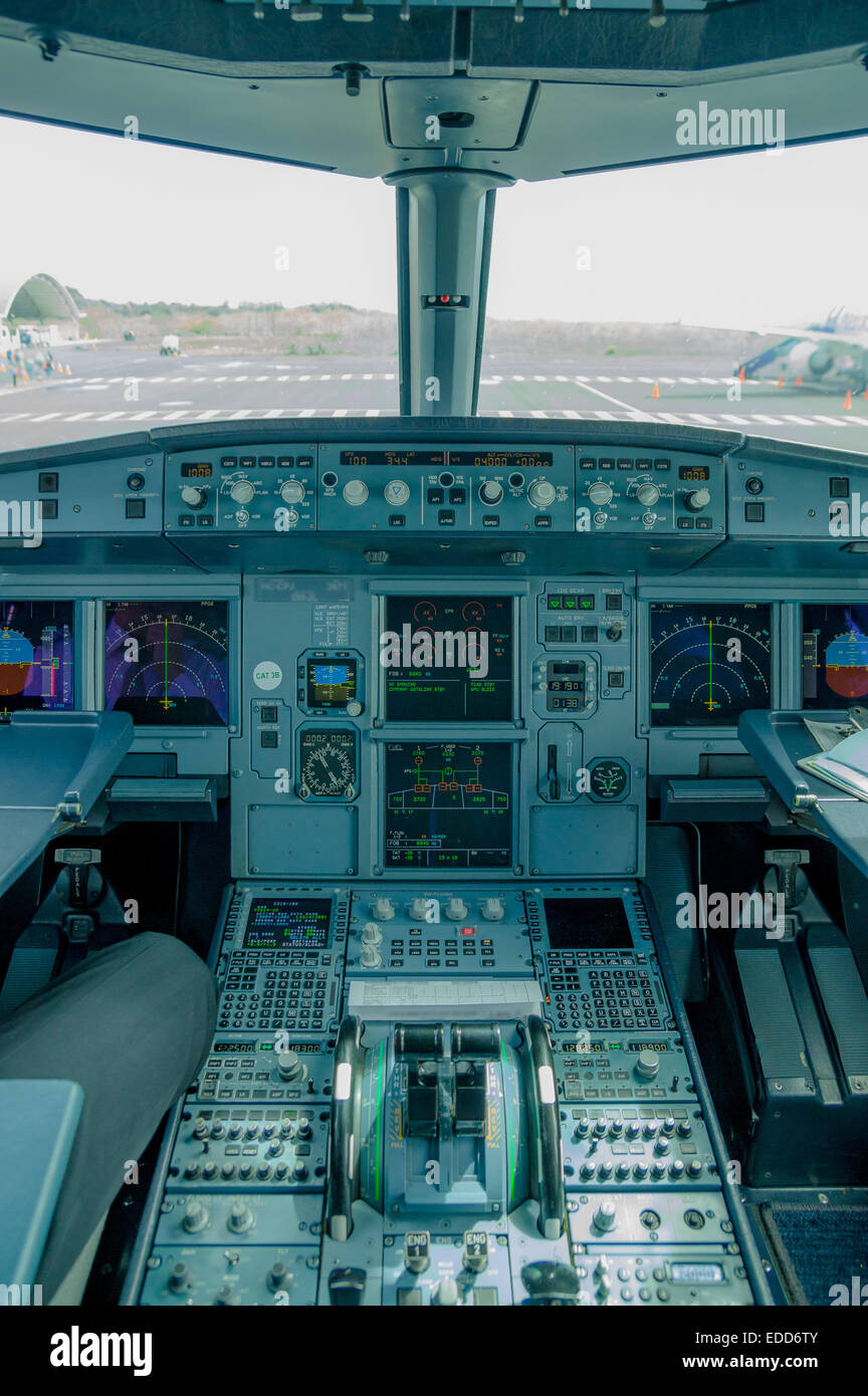 Cockpit-Ansicht des Flugzeug-Interieur Stockfoto