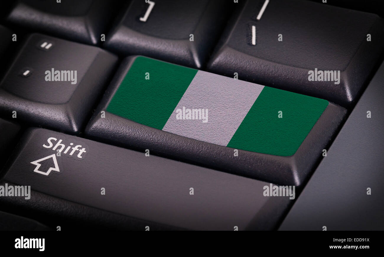 Flagge auf Schaltfläche Tastatur, Flagge Nigerias Stockfoto