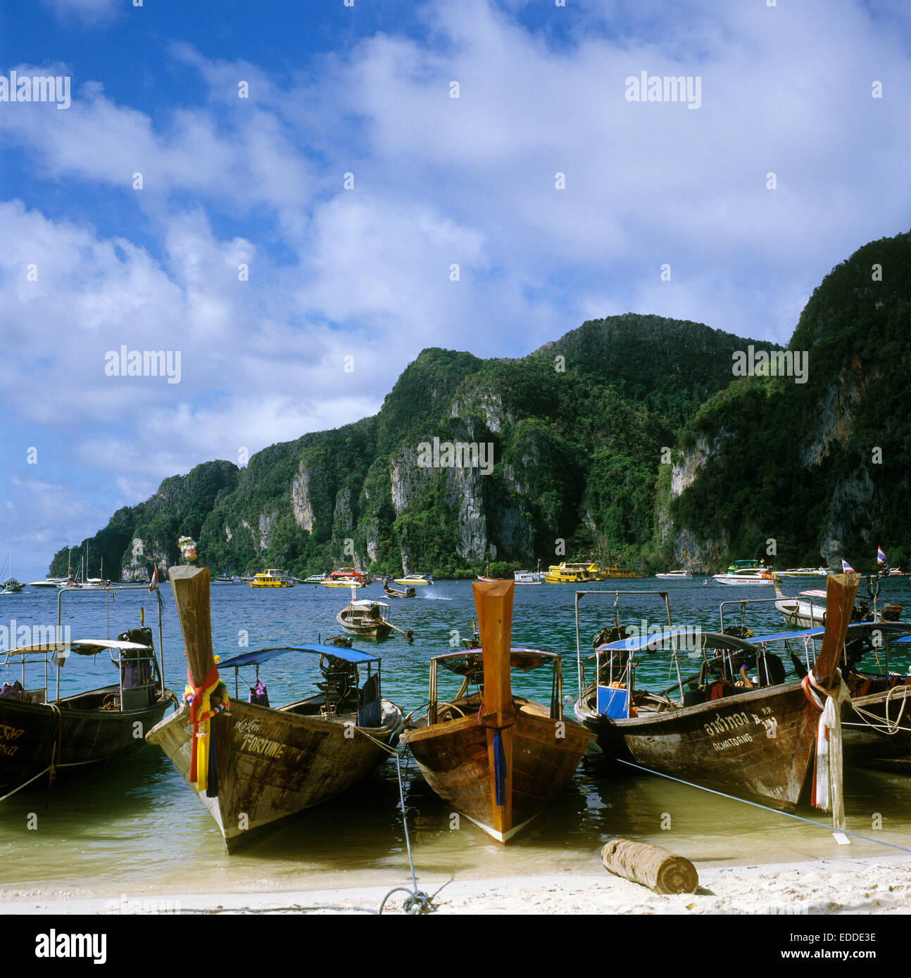 Boote am Strand, Ko Phi Phi Don, Thailand Stockfoto