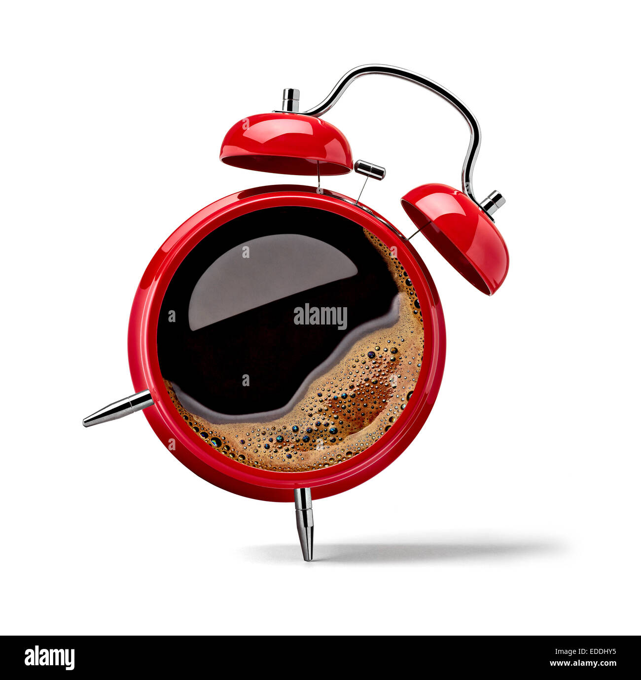 Roter Alarm Clock mit schwarzen Kaffee Stockfotografie Alamy