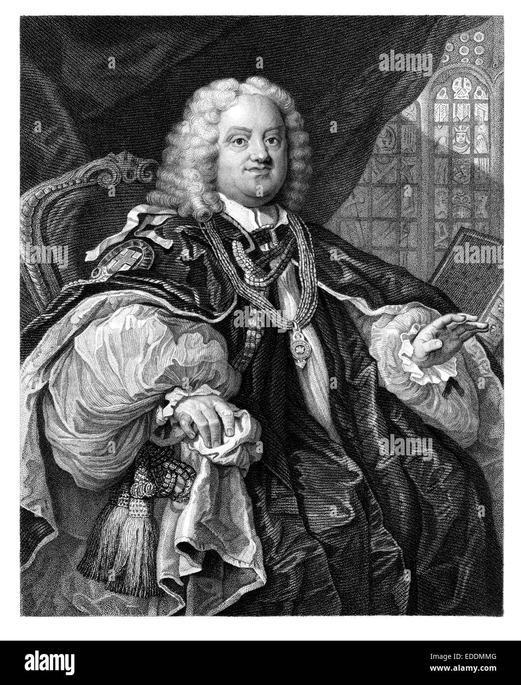 "Bischof Hoadley" graviert aus der original-Gemälde des englischen Künstlers William Hogarth 1697-1764 Stockfoto