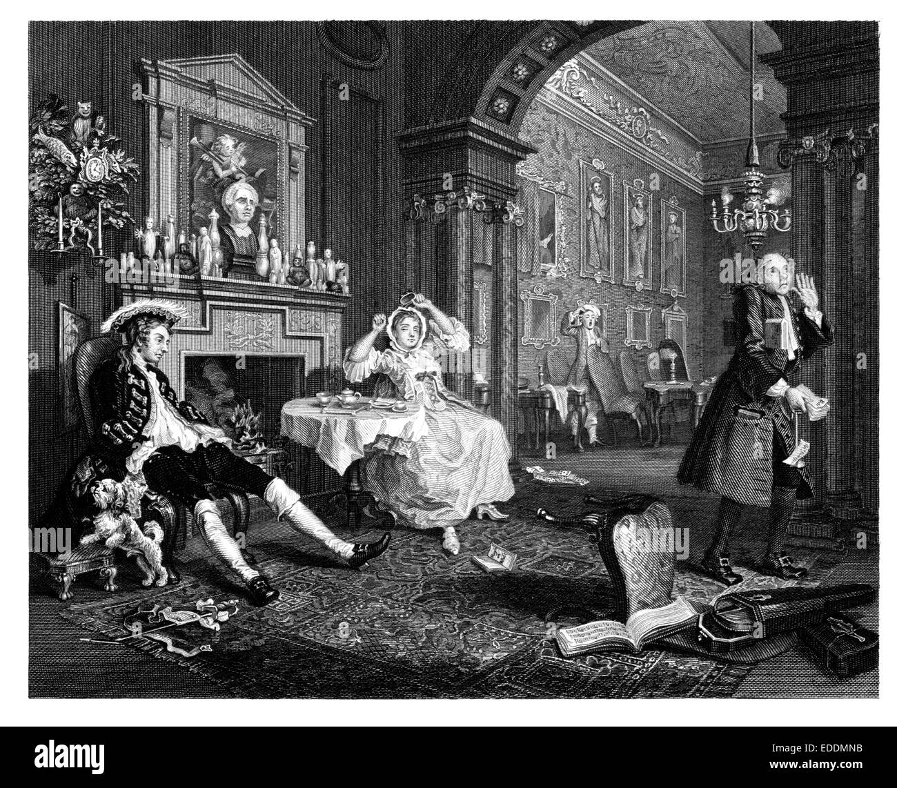"Ehe À-la-Mode" eingraviert "Tête À Tête" von der original-Gemälde des englischen Künstlers William Hogarth 1697-1764 Stockfoto