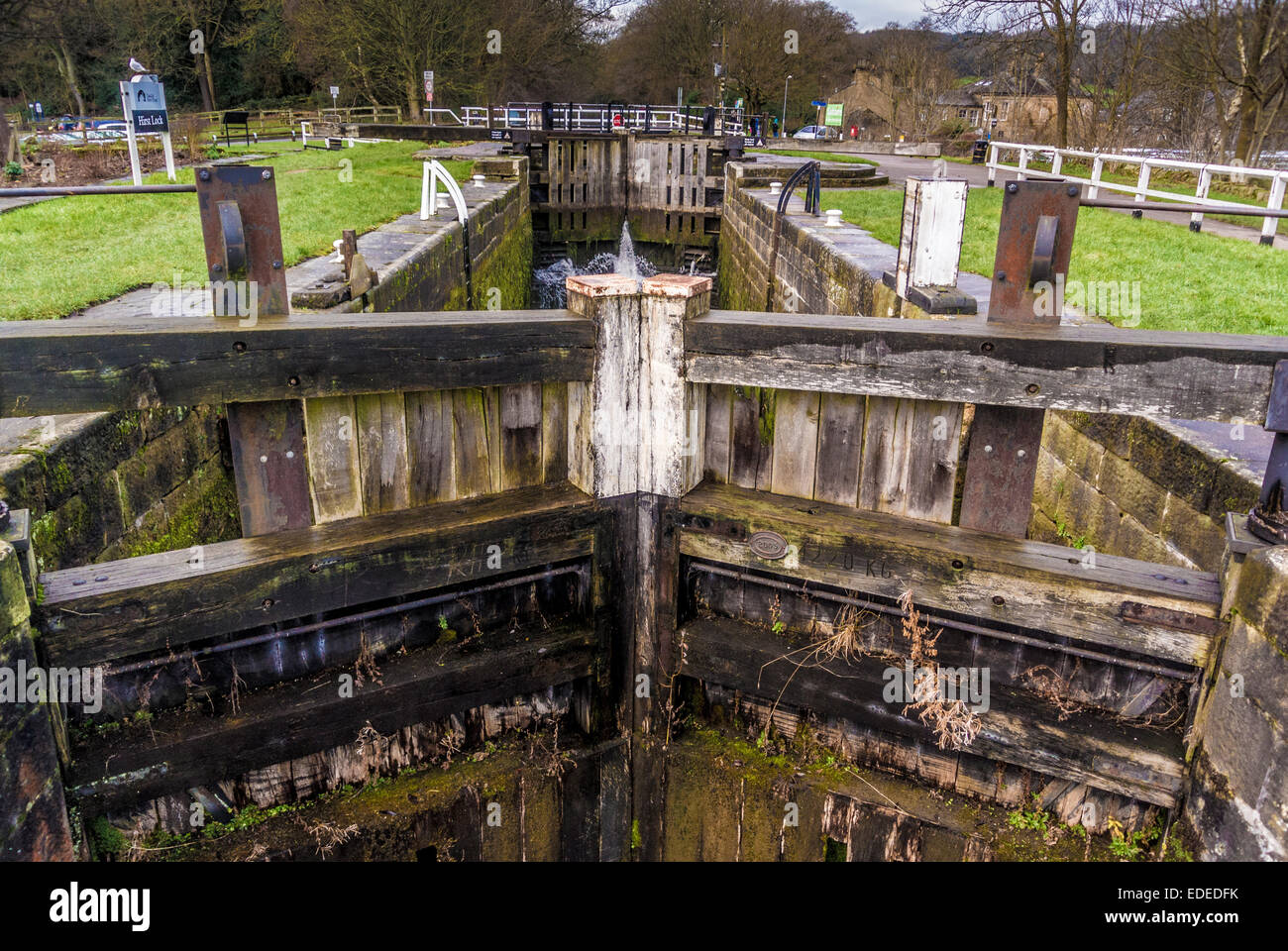 Hirst Lock, Leeds-Liverpool-Kanal, Saltaire, West Yorkshire, Großbritannien. Stockfoto