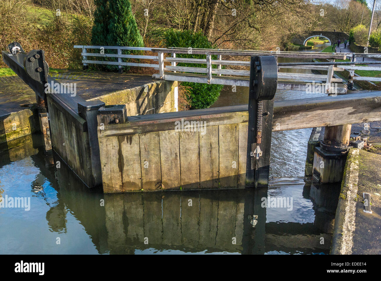 Doweley Lücke sperrt, Leeds-Liverpool-Kanal, West Yorkshire, Großbritannien. Stockfoto