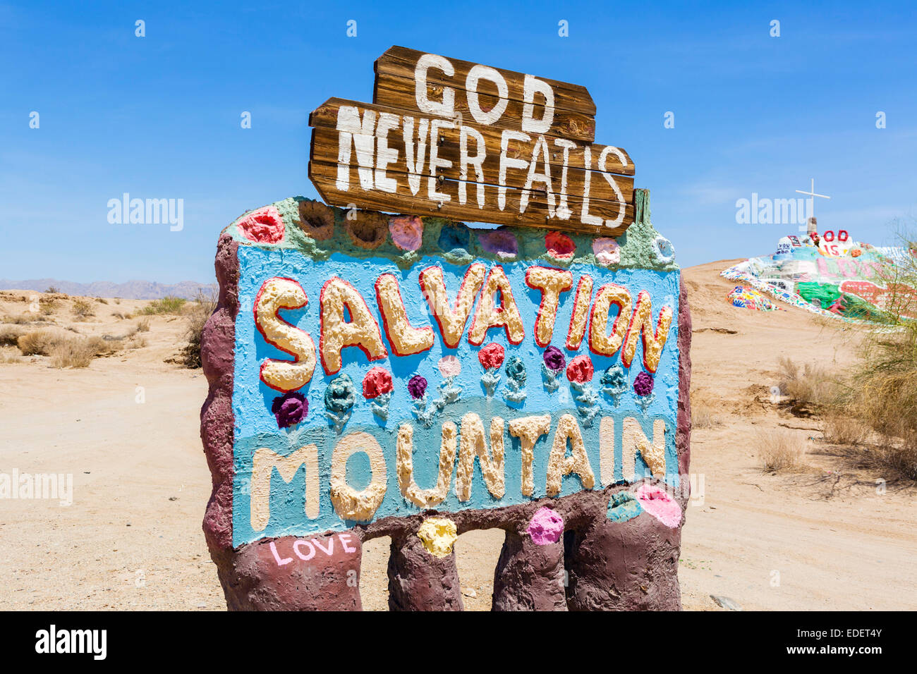 Salvation Mountain, Leonard Knight groß angelegte Stück religiöse Volkskunst, Niland, Imperial County, Kalifornien, USA Stockfoto