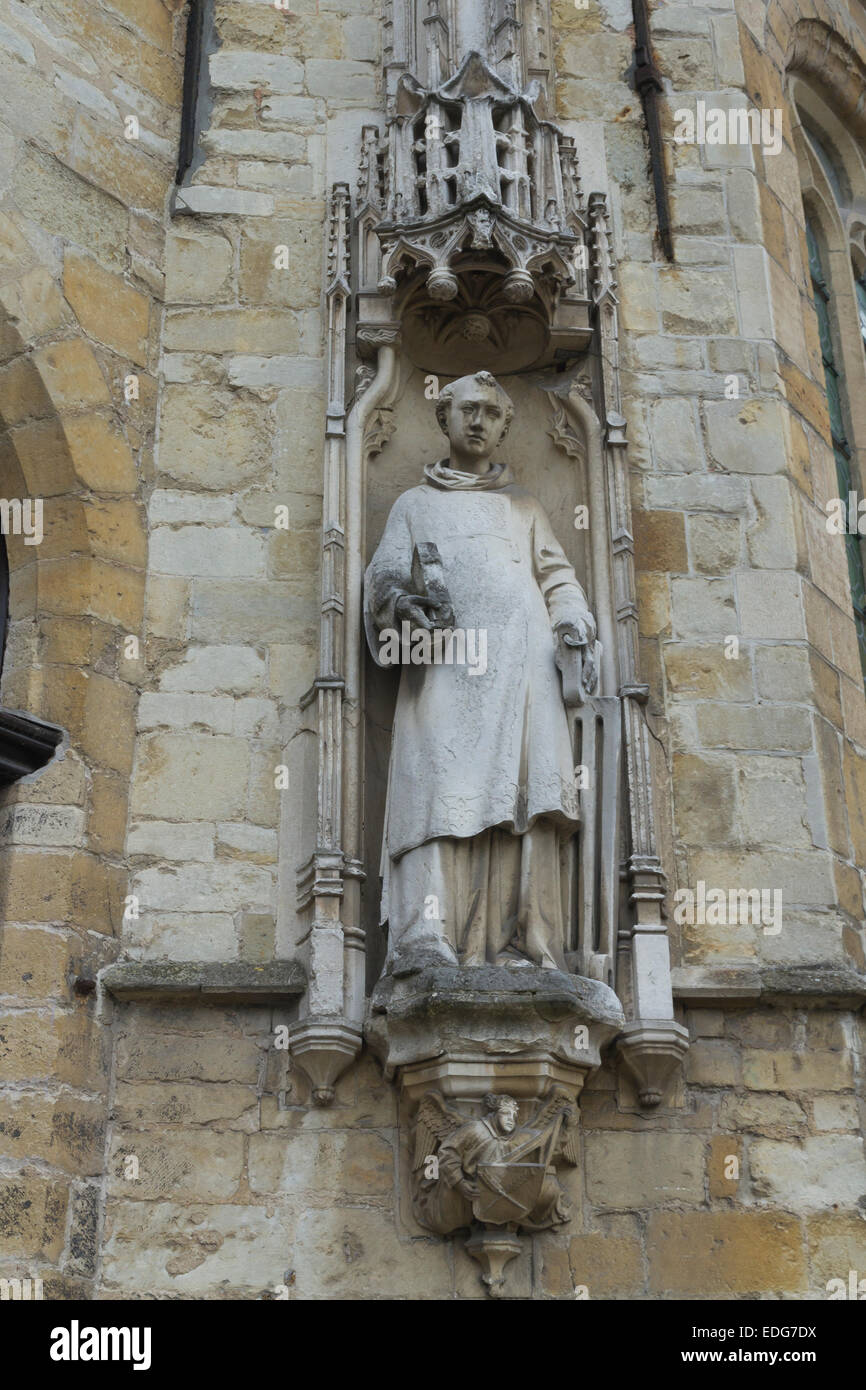 Statue des Rathauses oder Stadhuis blickte. Burgplatz, Brügge, West-Flandern, Belgien, Europa Stockfoto