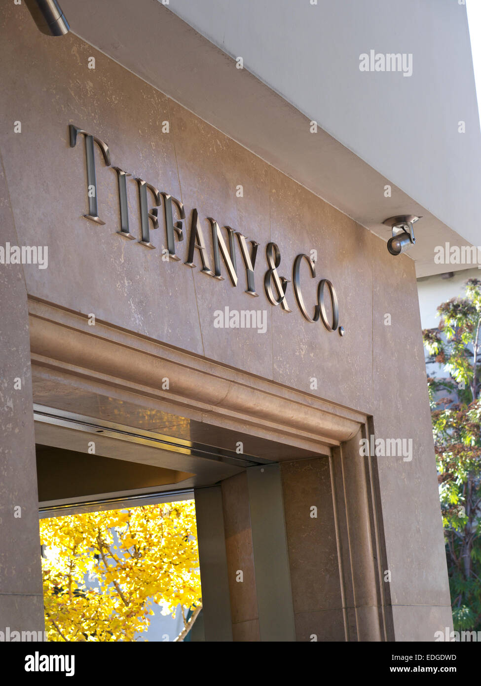 Nahaufnahme auf Tiffany & Co-Logo, renommierten feinen Juweliergeschäft in Carmel Monterey Kalifornien USA Stockfoto