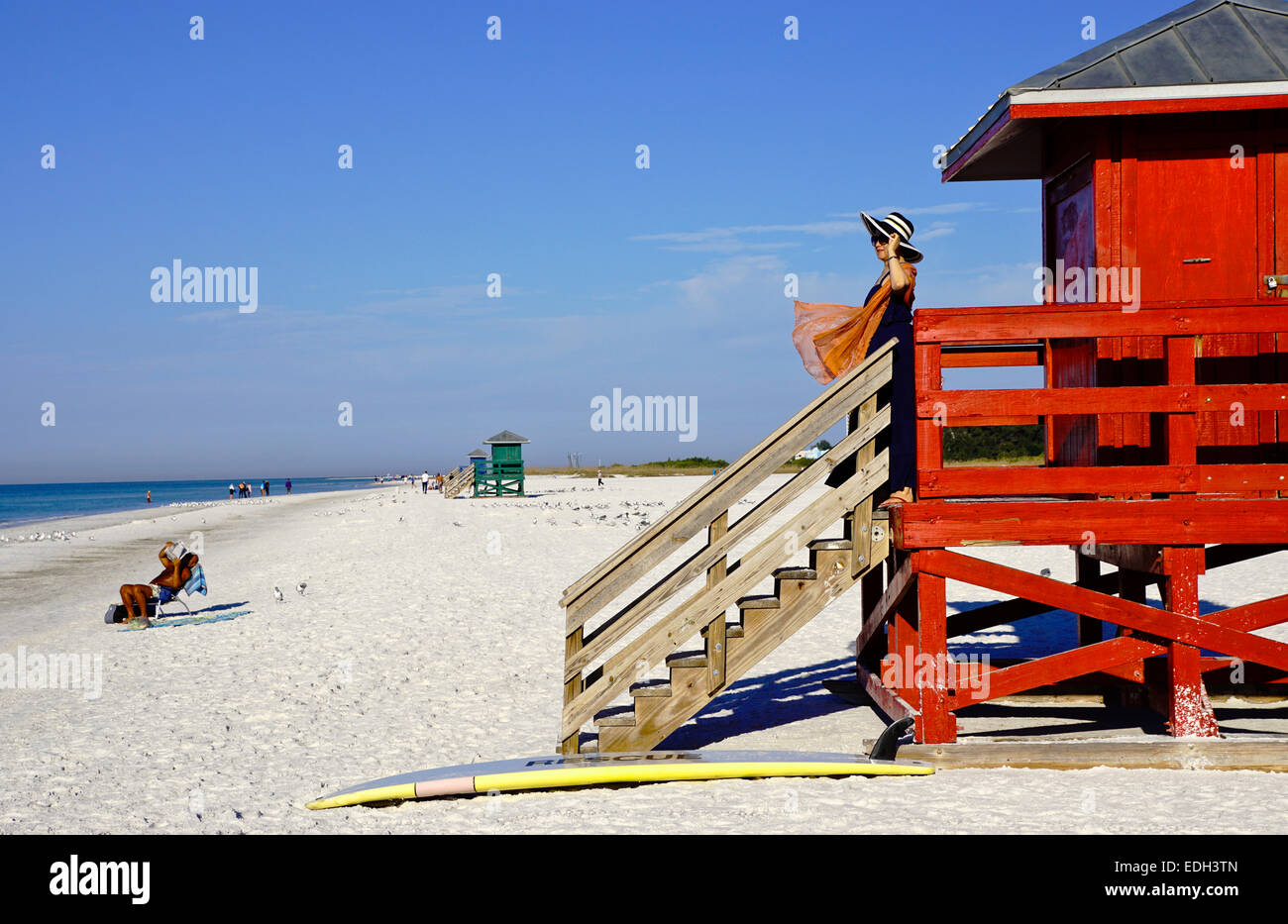 Siesta Key Beach Rettungsschwimmer-Turm in Sarasota, Florida. Stockfoto