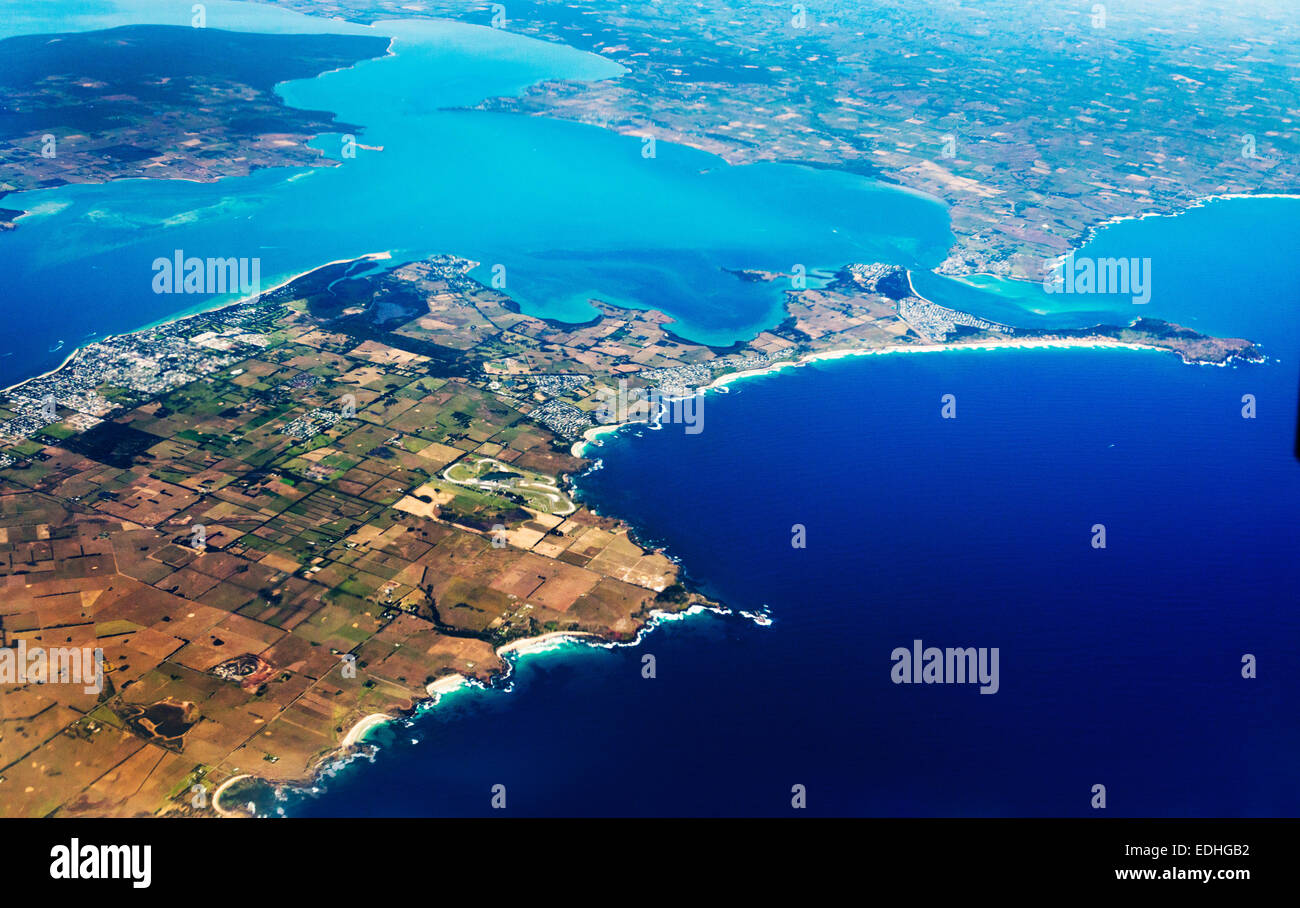 Schöne areal Aussicht auf Melbourne Southern Suburbs - Philip Island, French Island. Stockfoto