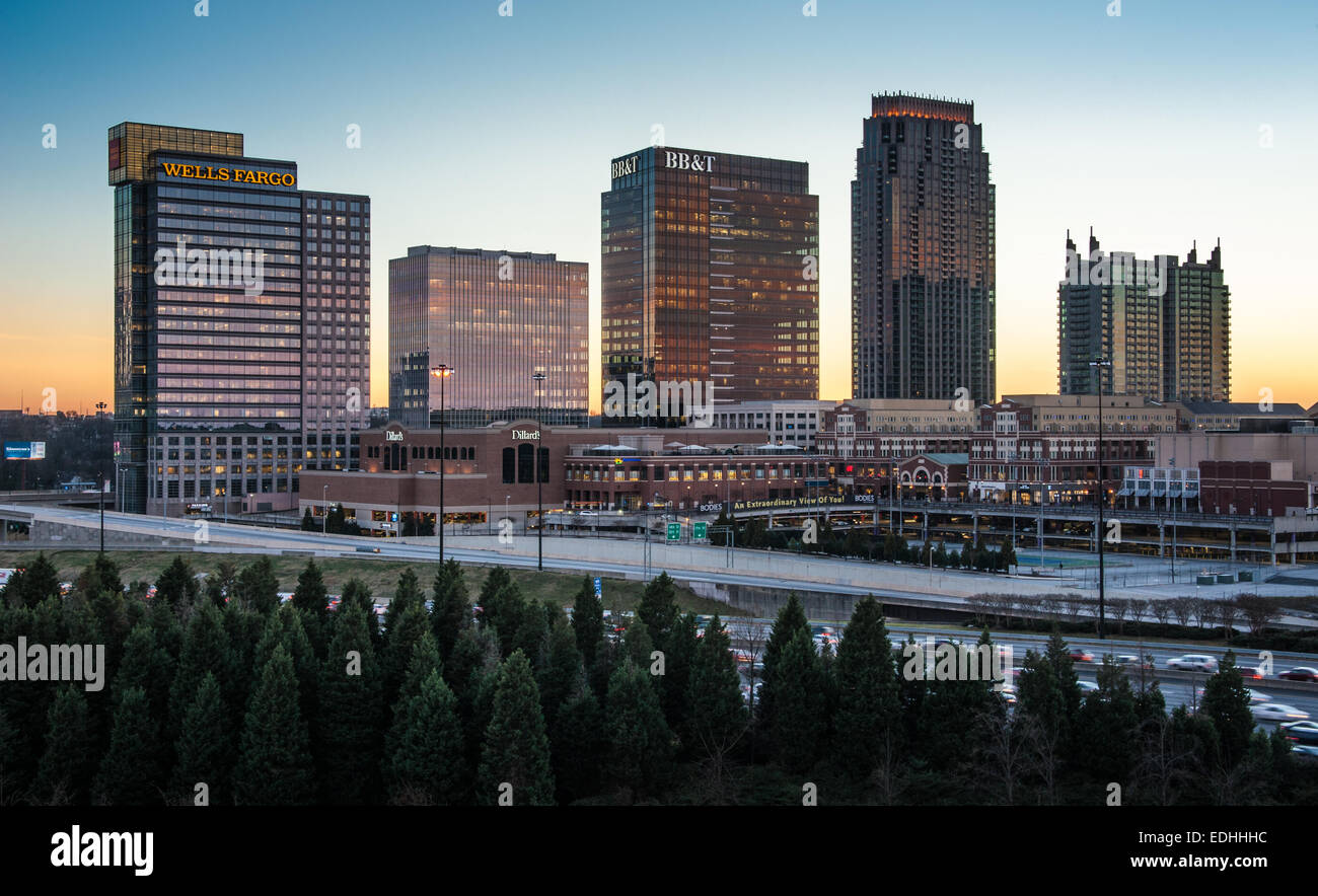 Atlantic Station in Midtown Atlanta bei Sonnenuntergang. USA. Stockfoto