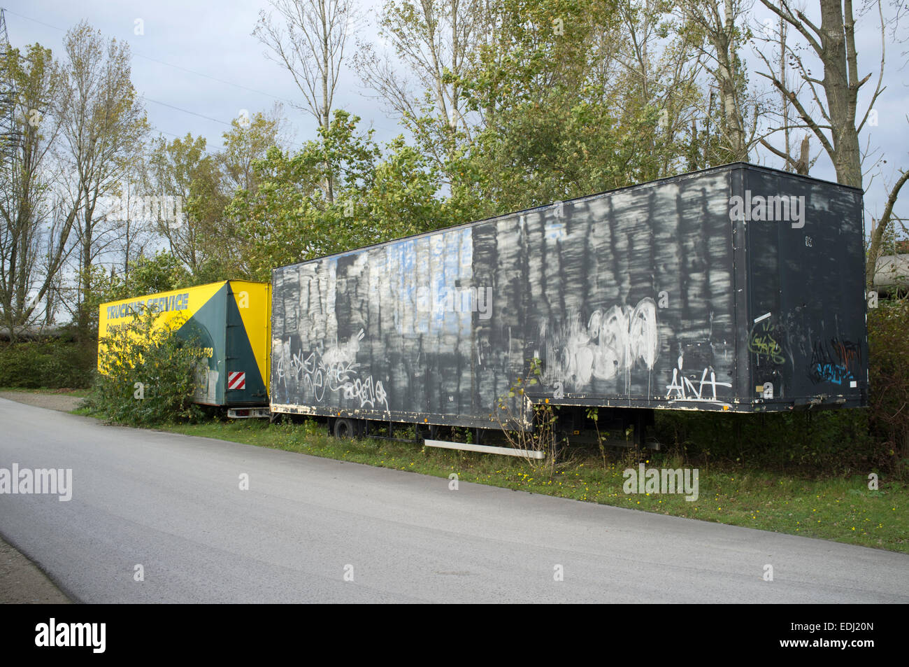 Verlassenen LKW-Anhänger Stockfoto