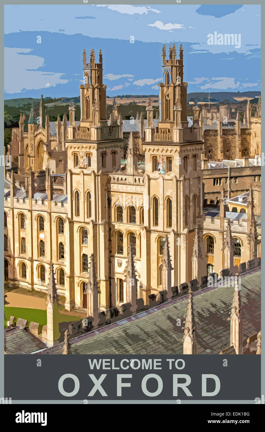 Eine Plakat-Stil-Illustration des All Souls College, Oxford, Oxfordshire, England, UK Stockfoto