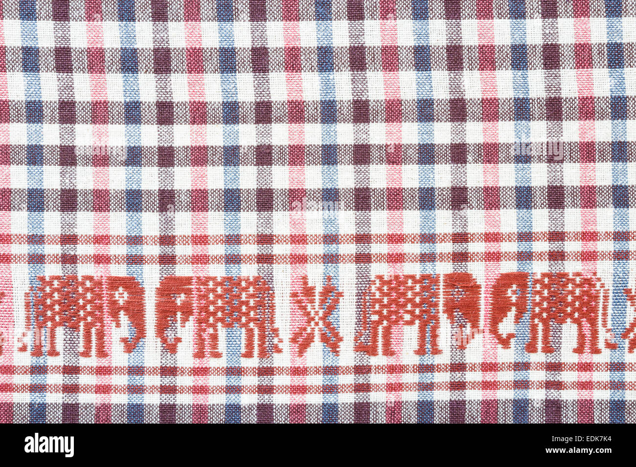 Textur des nativen Sarong mit Elefanten-Muster Stockfoto