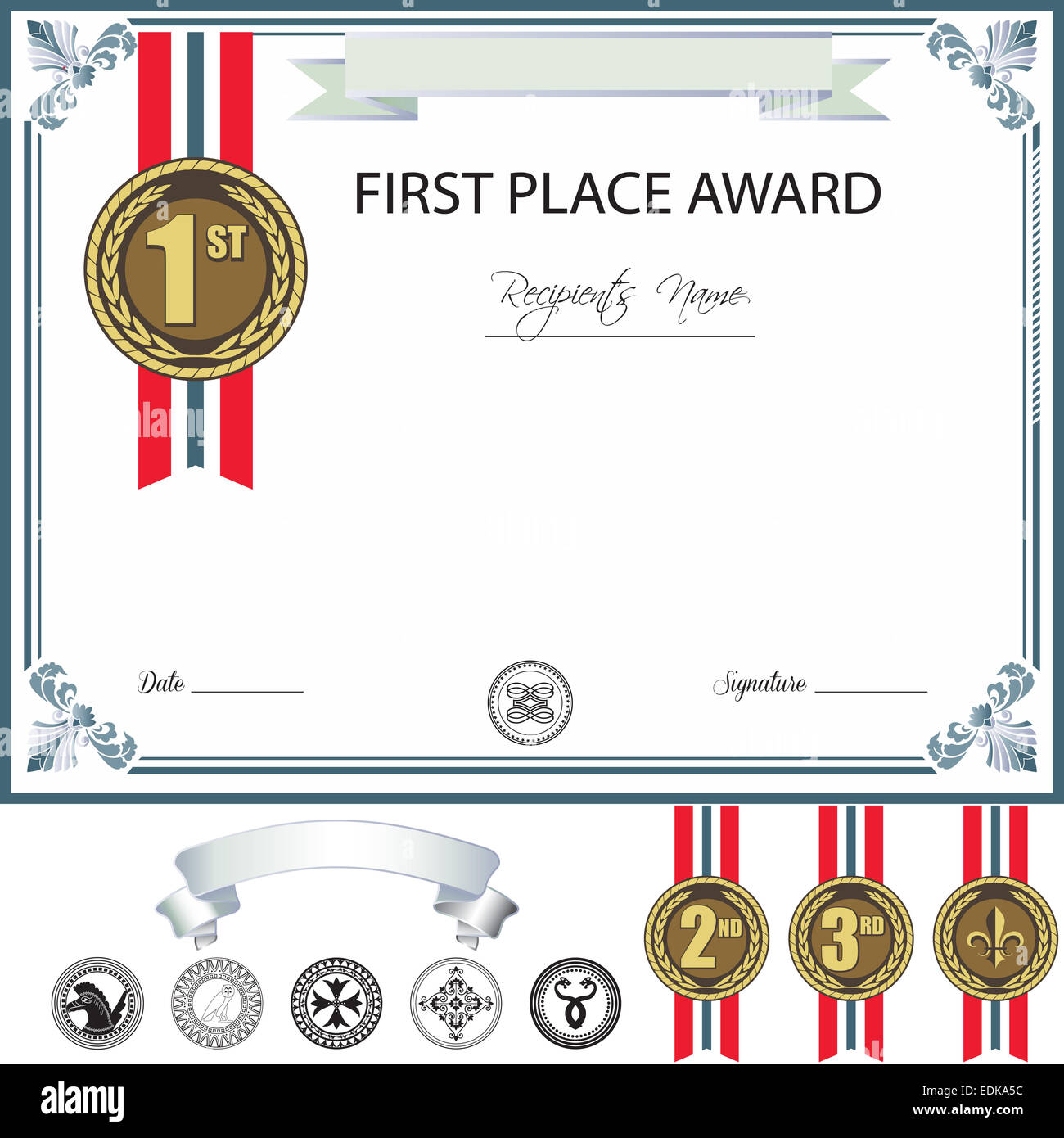 Certificate Of Merit Illustration Stockfotos und -bilder Kaufen With Regard To First Place Certificate Template