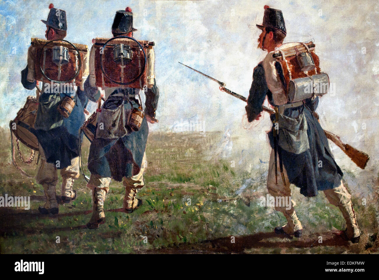 Aufgrund Tamburini e un Luciano Soldato - Granatieri 1867 zwei Trommler und ein Soldat - Grenadiere von Filippo Palizzi (1818 – 1899) Italien Italienisch Stockfoto