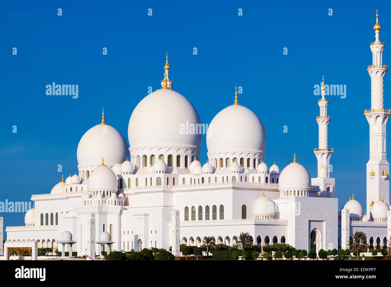 Schöne Aussicht auf die berühmte Moschee Sheikh Zayed, Vereinigte Arabische Emirate Stockfoto