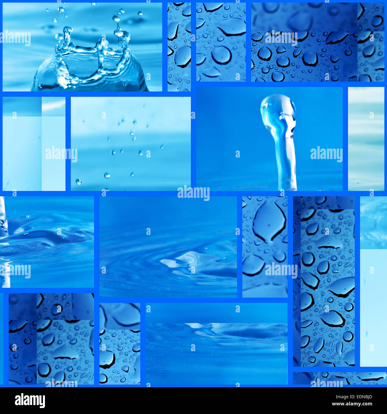 Blue Water Drops Montage Stockfoto