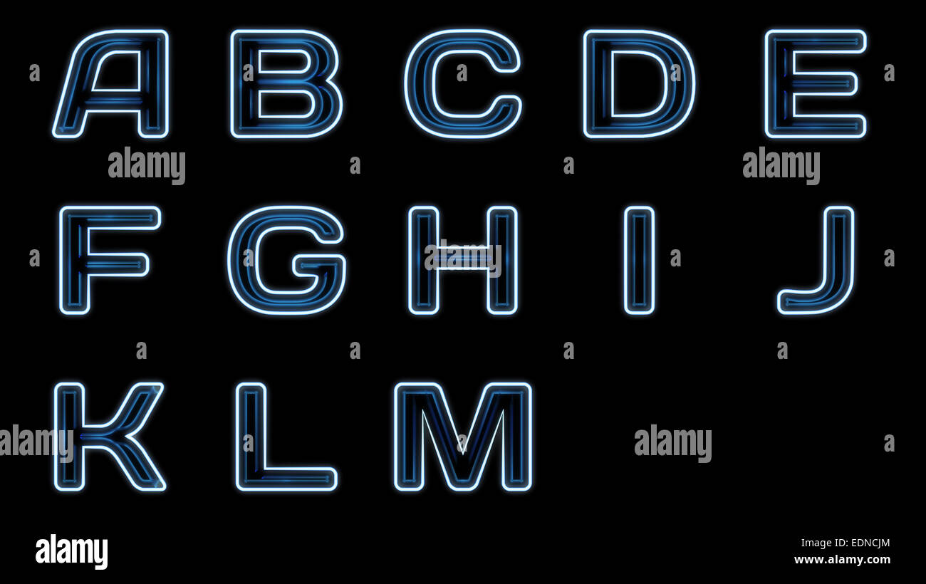 Blauer Neon Text Satz isoliert auf einem schwarzen Hintergrund. Stockfoto