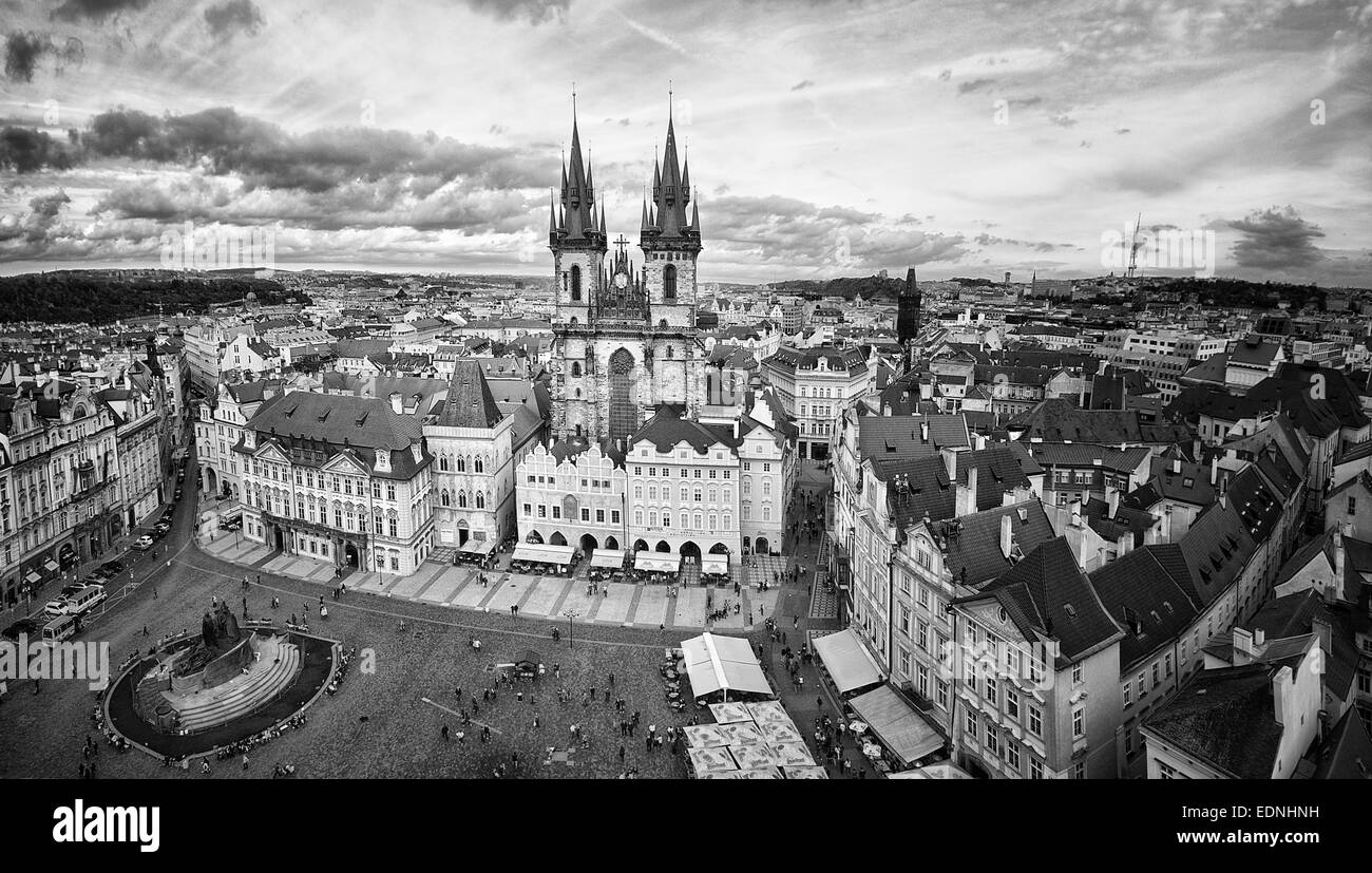 Blick auf die Altstadt in Retro-Prag, Tschechische Republik. Stockfoto