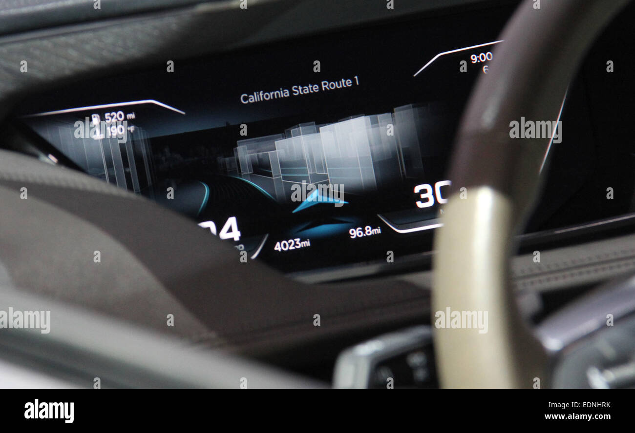 Las Vegas, USA. 7. Januar 2015. Navigation Panel einen Audi Auto während der 2015 International Consumer Electronics Show (CES) in Las Vegas, USA, am 7. Januar 2015 gesehen wird. © Yang Lei/Xinhua/Alamy Live-Nachrichten Stockfoto