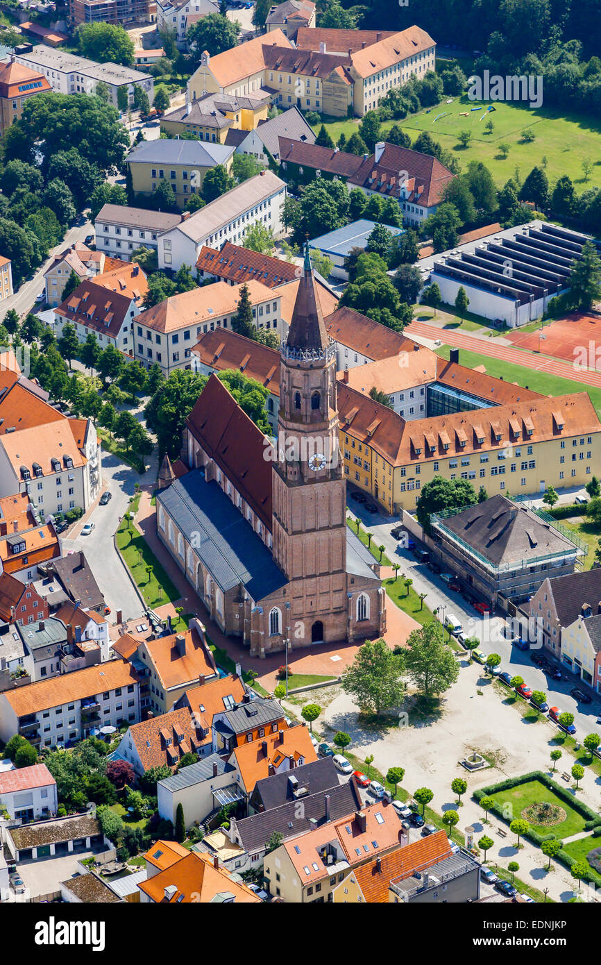 Luftaufnahme, Kirche von St. Jodok in der Altstadt, Landshut, untere Bayern, Bayern, Deutschland Stockfoto